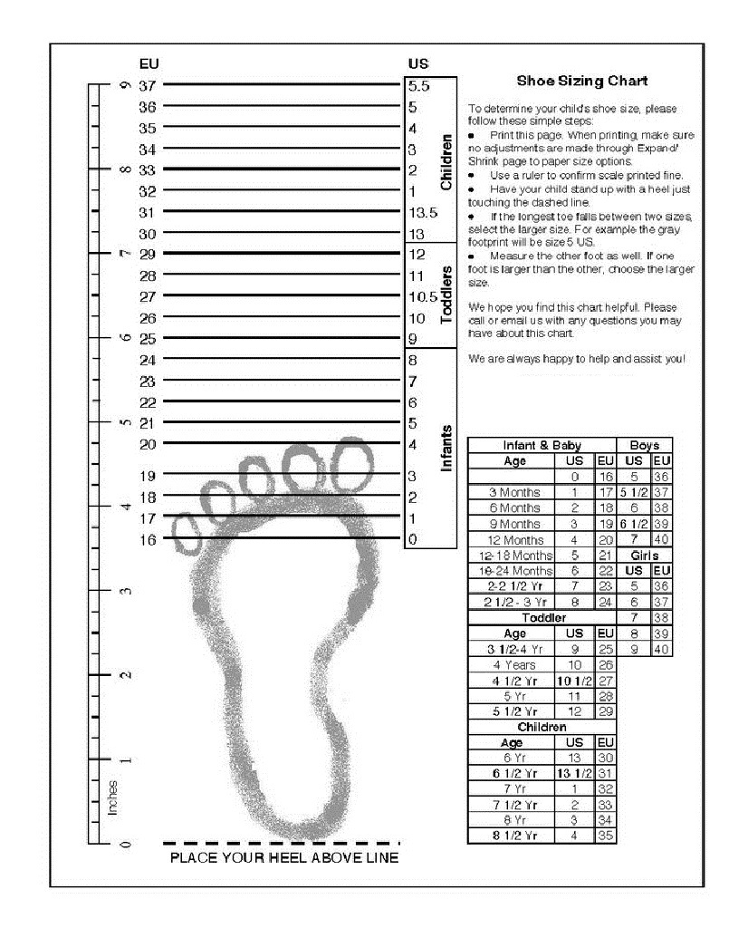 shoe size chart printable - Togo.wpart.co