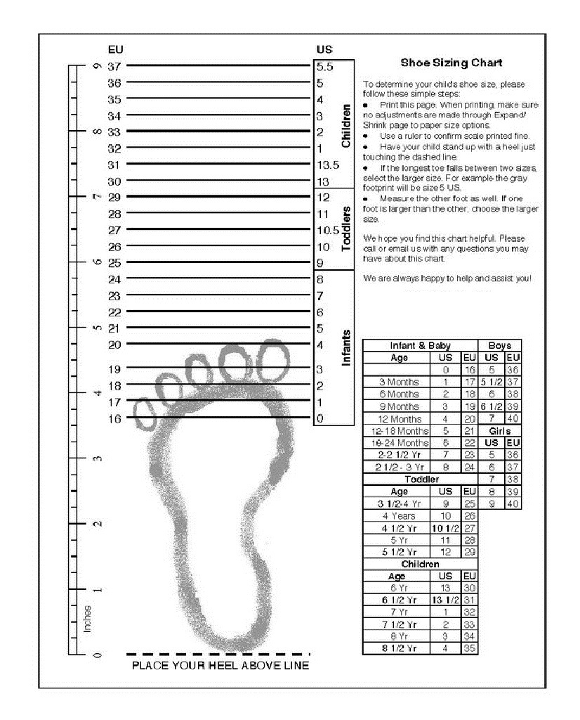 shoe size in inches youth