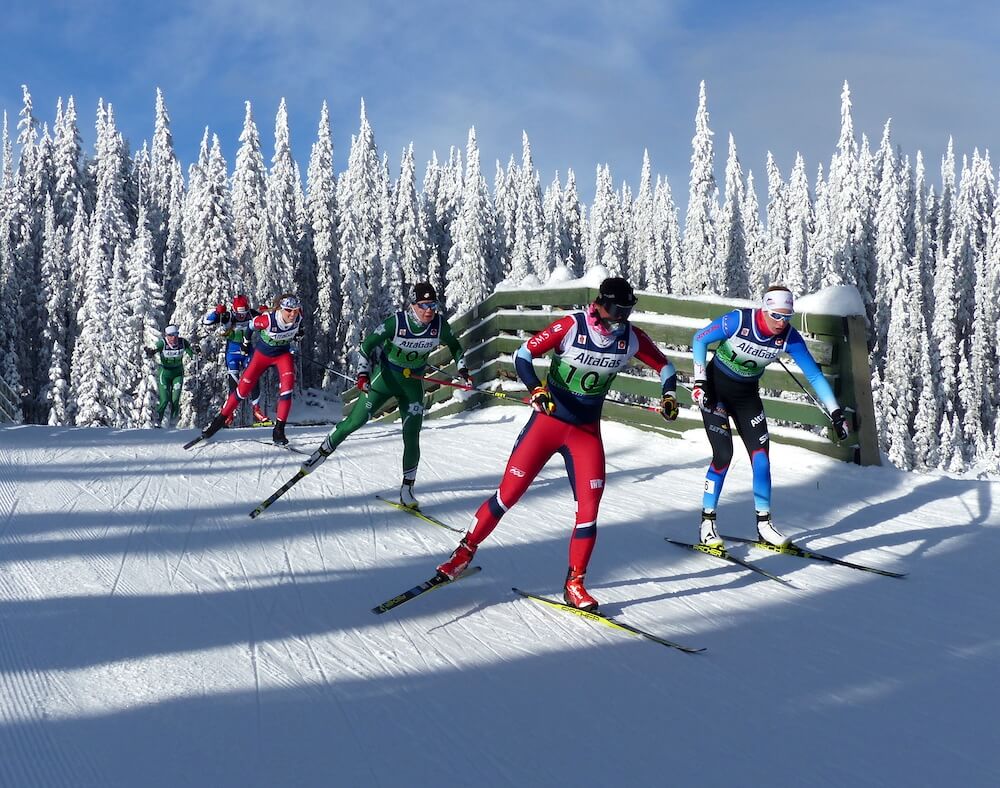 US rising star Julia Kern leads two-time Canadian Olympian Dahria Beatty over the bridge in Saturday's sprint.